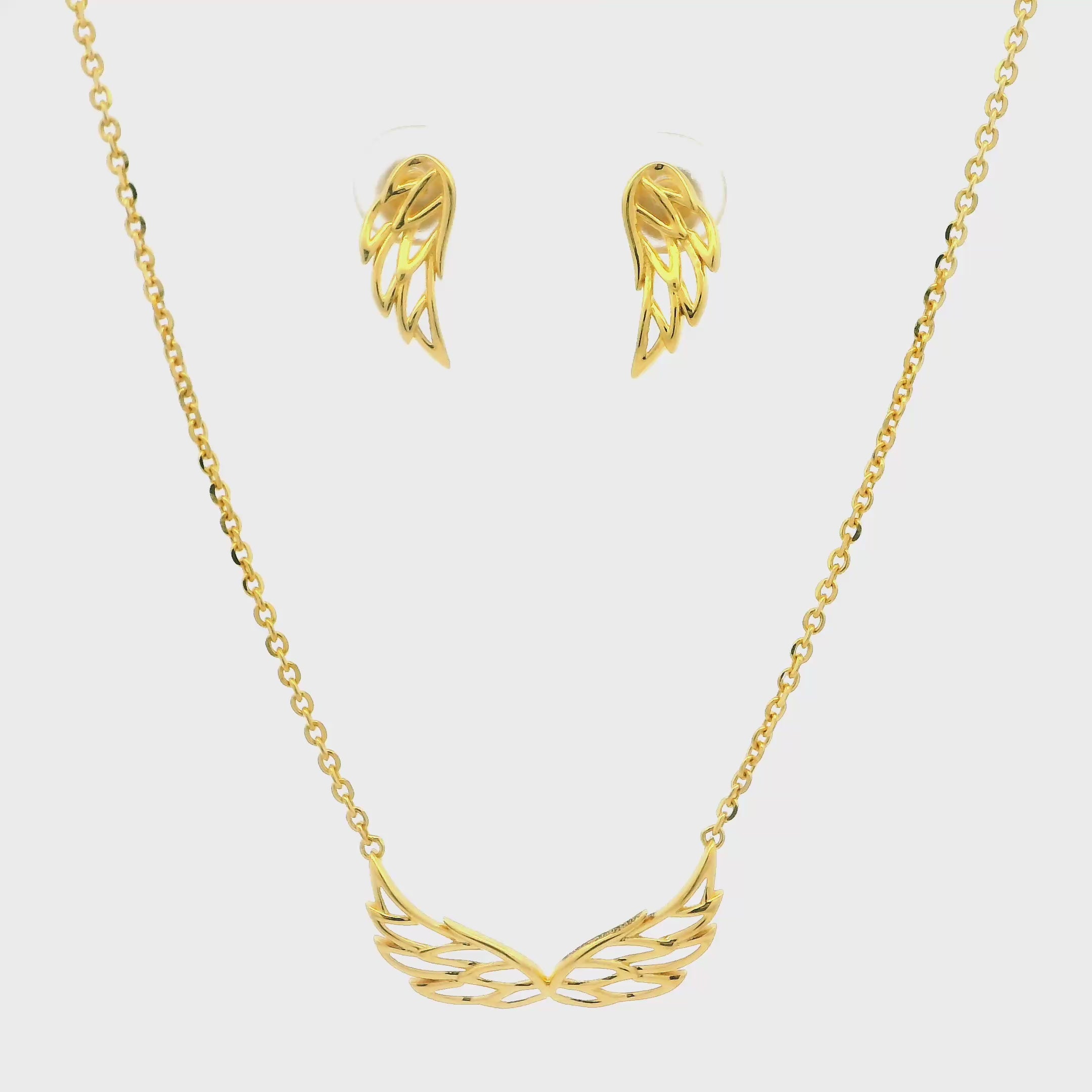 Feather Charm Gold Necklace Set