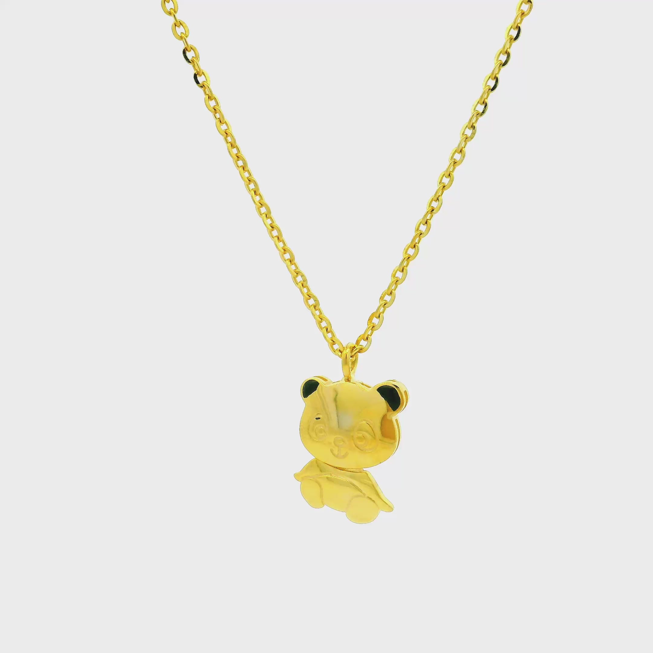 Gold Cuddly Panda Locket with Chain for Kids