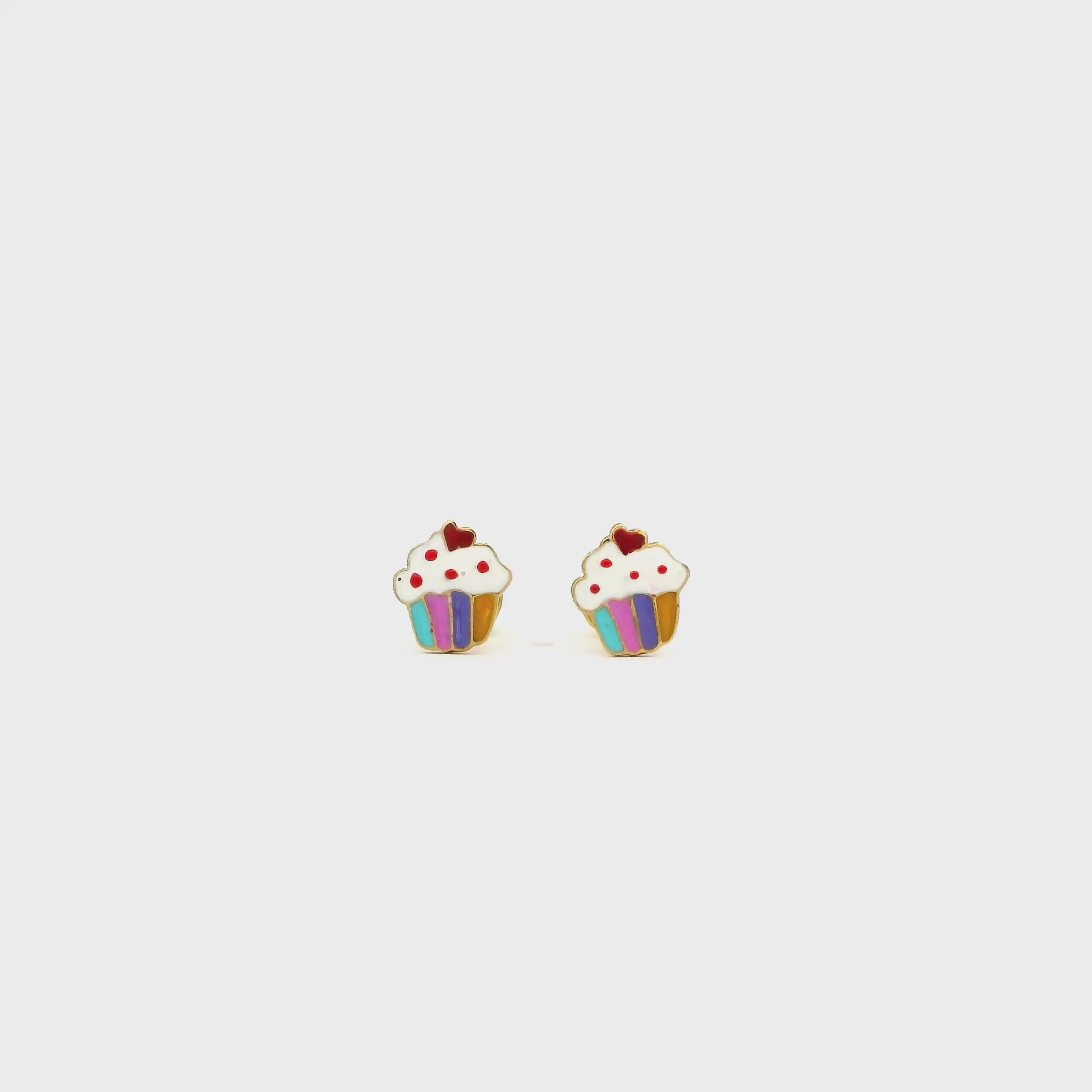 Adorable Little Cupcake Kids Earrings in Gold