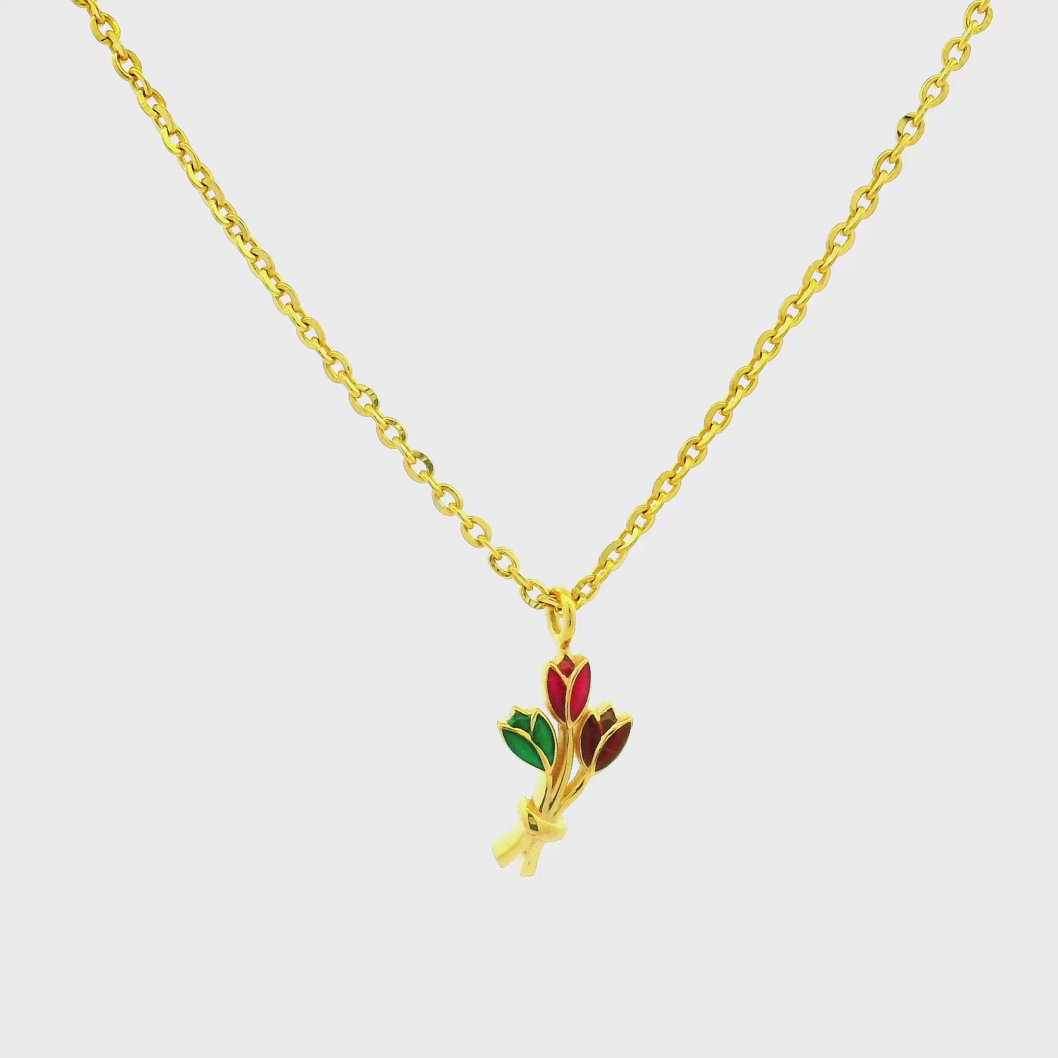 Gold Colorful Tulips Locket with Chain for Kids
