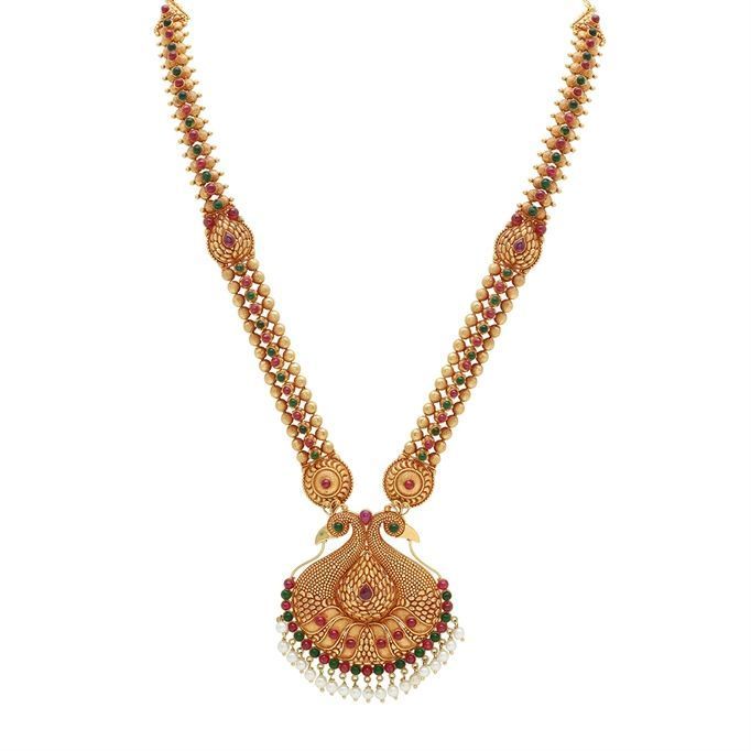 Temple Jewellery Peacock Style Long Necklace With Geru Polish And Multicolour Stone with Free Gold C