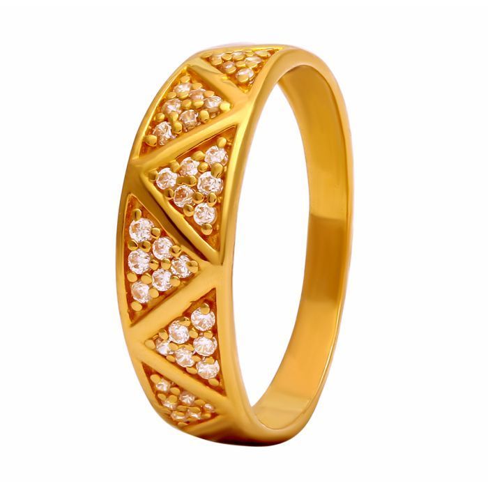 This Band Ring Crafted In Gold Studded With American Diamonds with Free Gold Coin