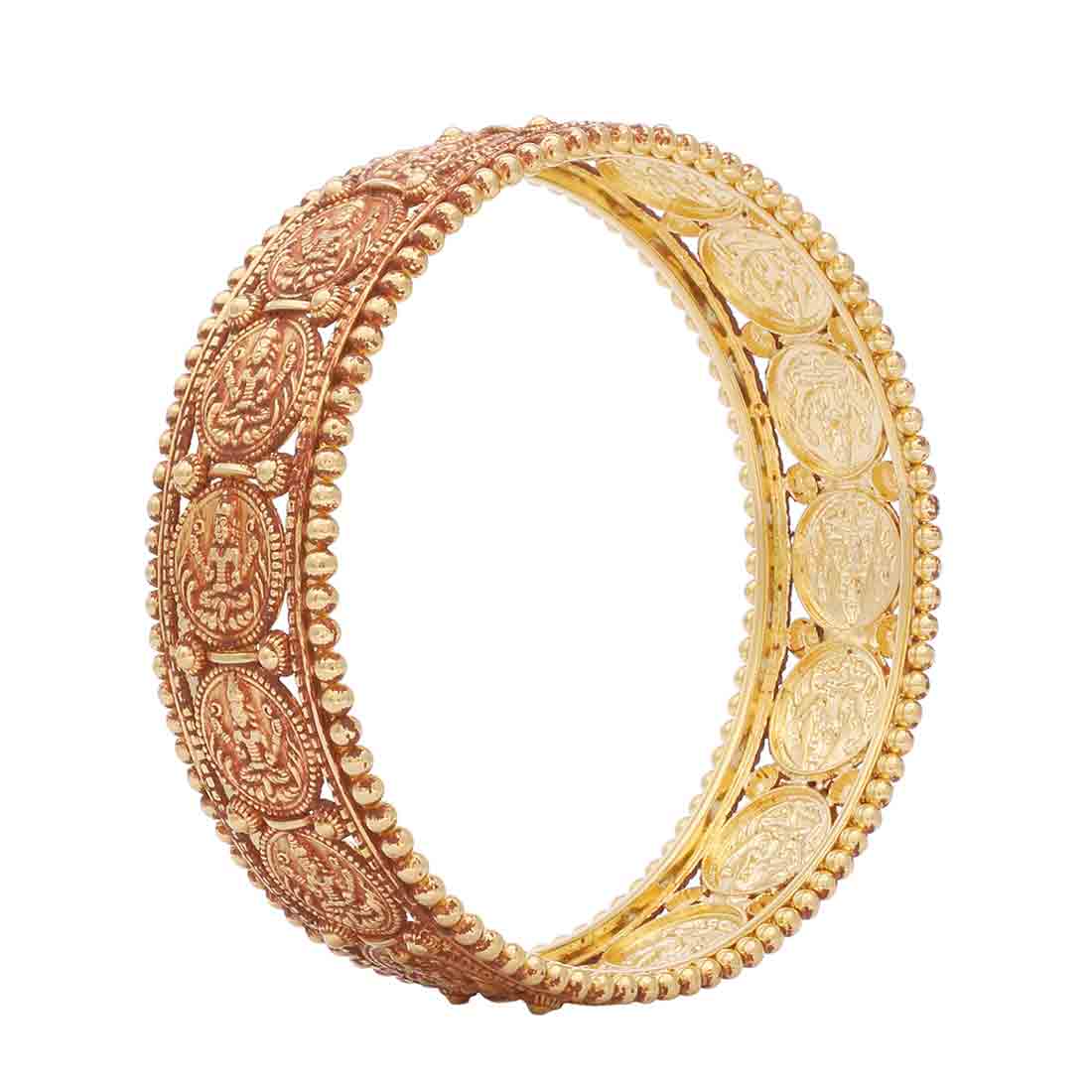 Gold Temple Laxmi God Nakshi Handmade Antique Bangles With Geru Polish with Free Gold Coin