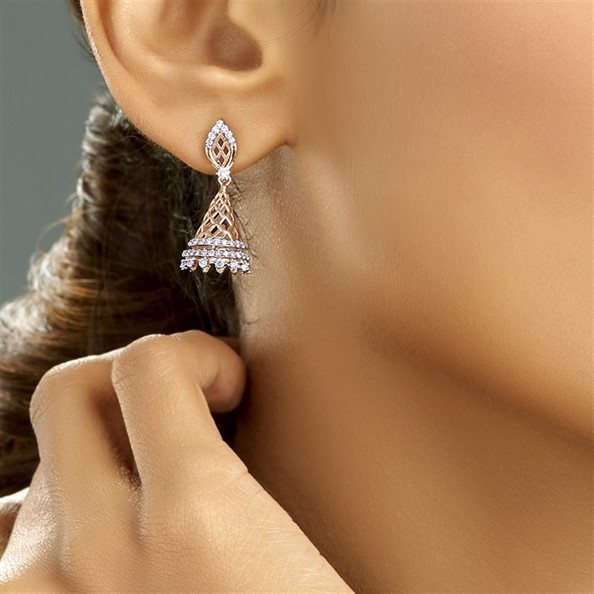 Navinya Collection Diamond Jhumka Earrings with Free Gold Coin