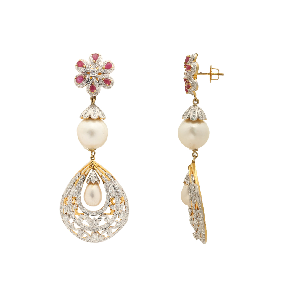 Floral Pearl Drop Diamond Earring with Free Gold Coin