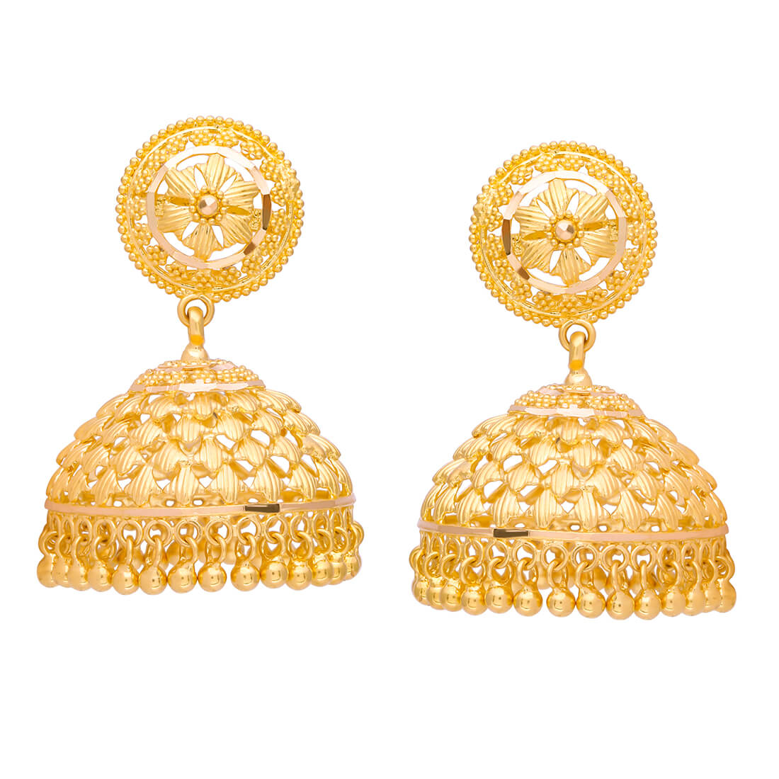 Yellow Gold Jhumka Earrings with Free Gold Coin