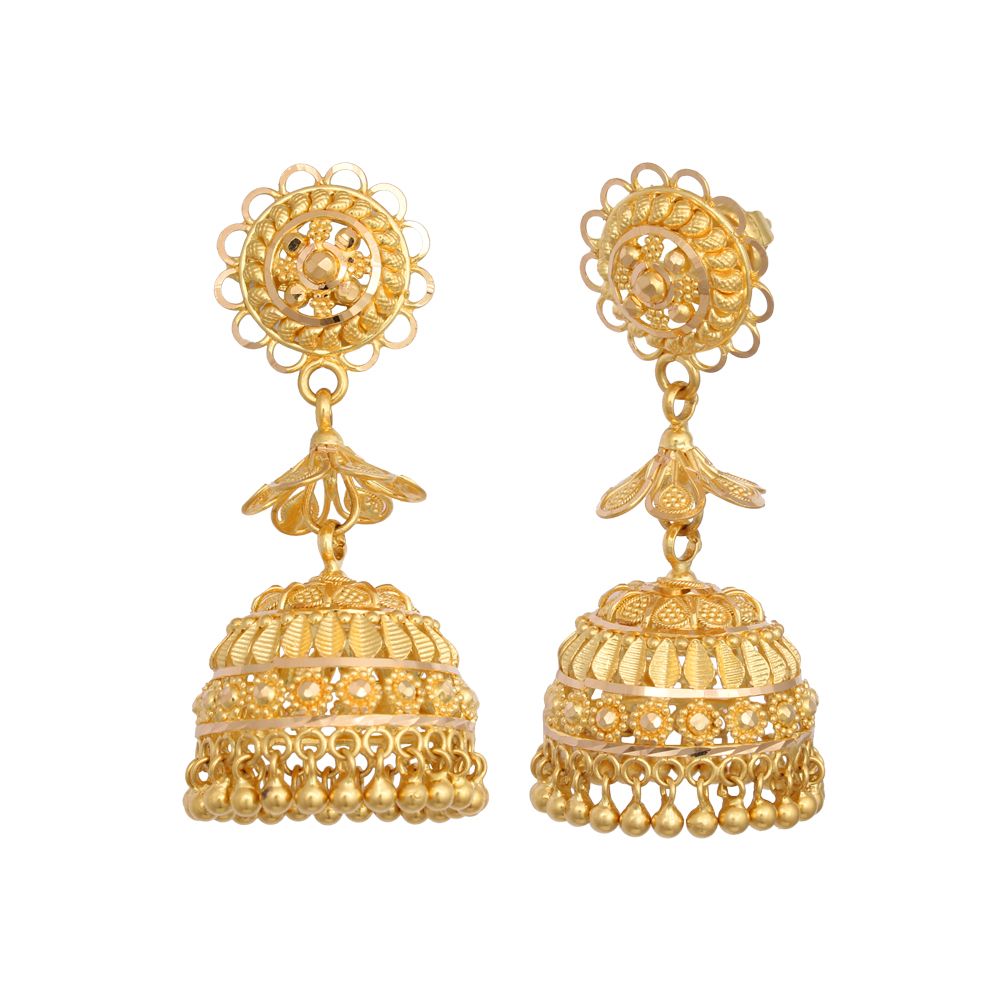 Yellow Gold Jhumka Earrings with Free Gold Coin