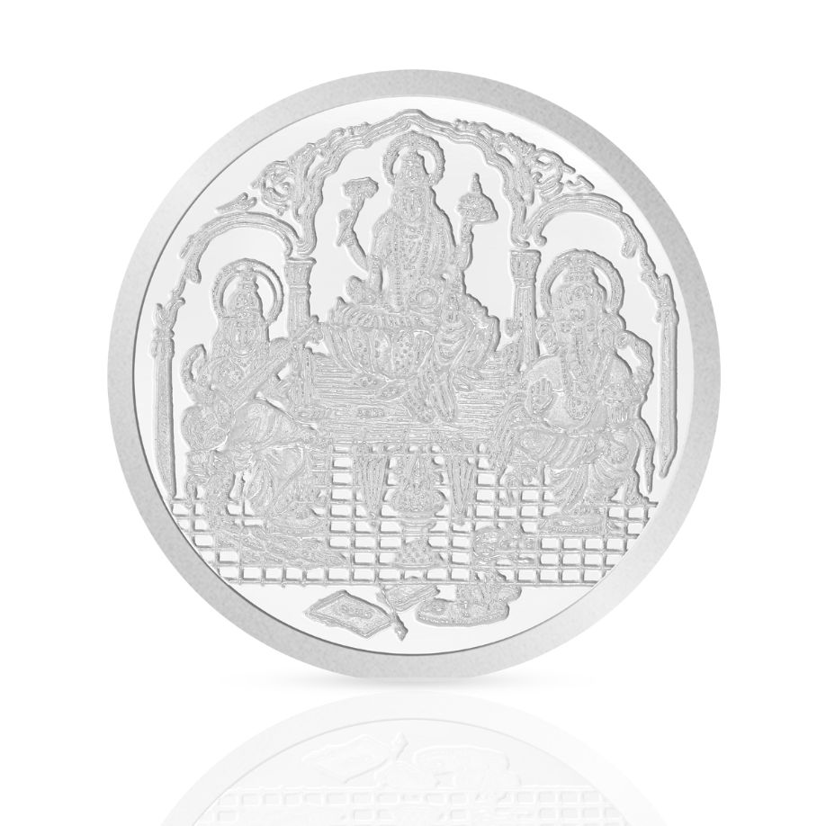 999 Pure Silver Trimurthi (Laxmi, Saraswathi & Ganesh) Coin - 20 Gm