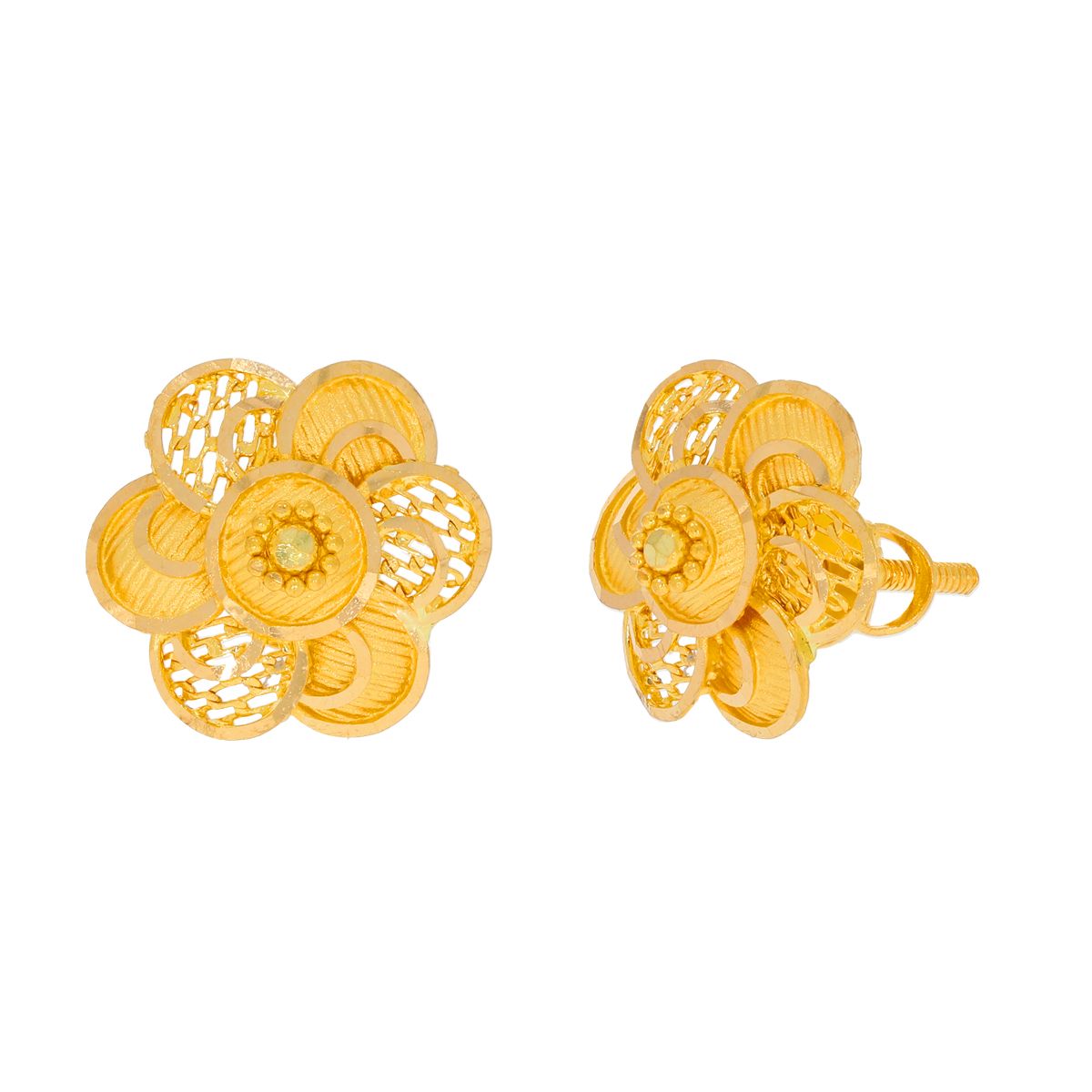 Glamorous Floral Gold Stud Earrings with Free Gold Coin