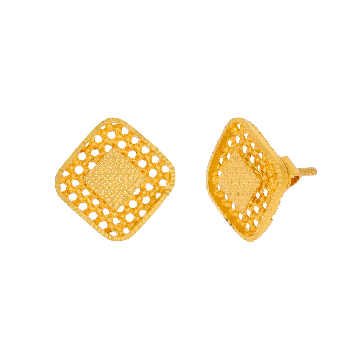 Intricate Jali Work Gold Stud Earrings with Free Gold Coin