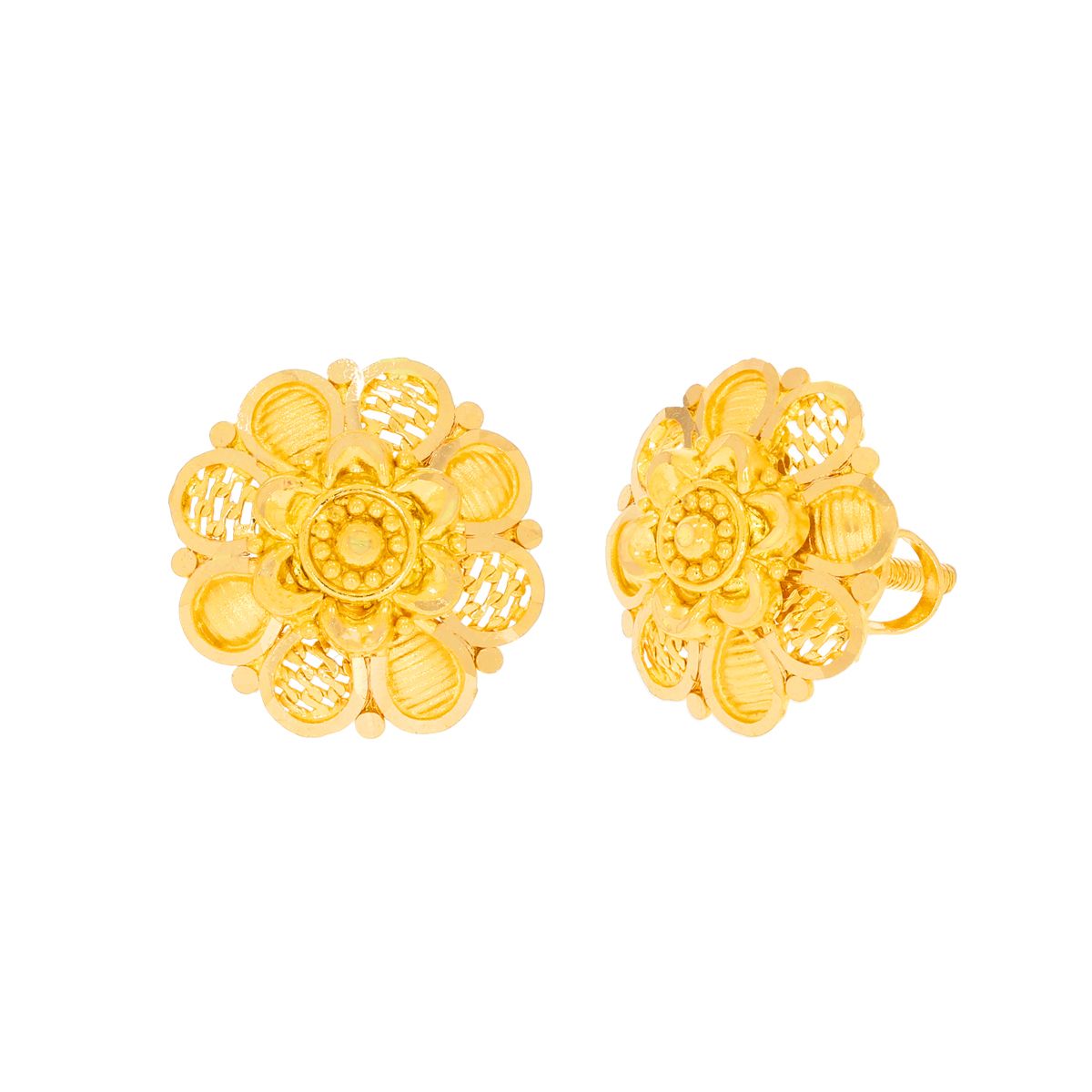 Floral Gold Stud Earrings with Free Gold Coin