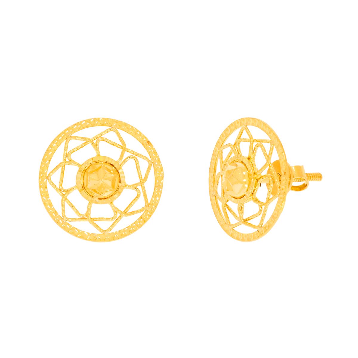 Blooming Flower Gold Stud Earring with Free Gold Coin