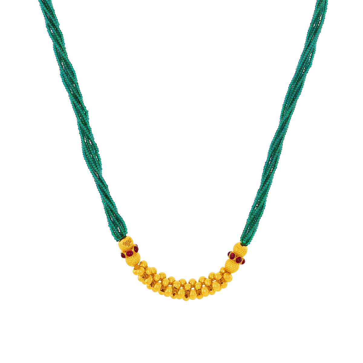 Blissful Peacock Green Motiyan Gold Necklace with Free Gold Coin