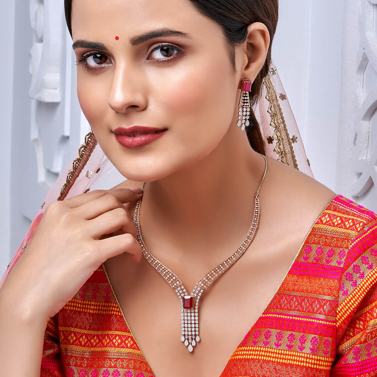 Diamond Necklce Set (vivah Collection) with Free Gold Coin