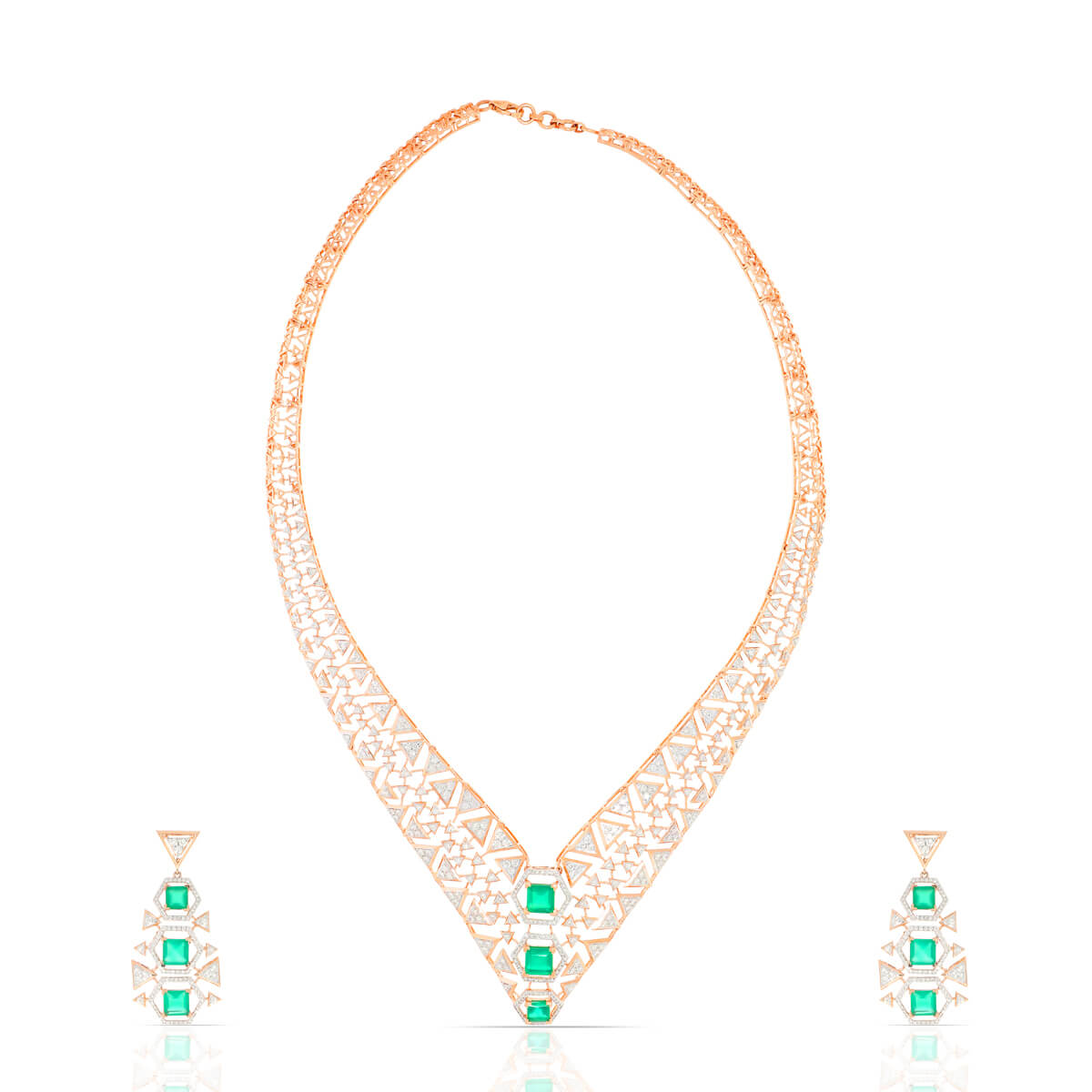 Emerald Glow Diamond Necklace Set with Free Gold Coin