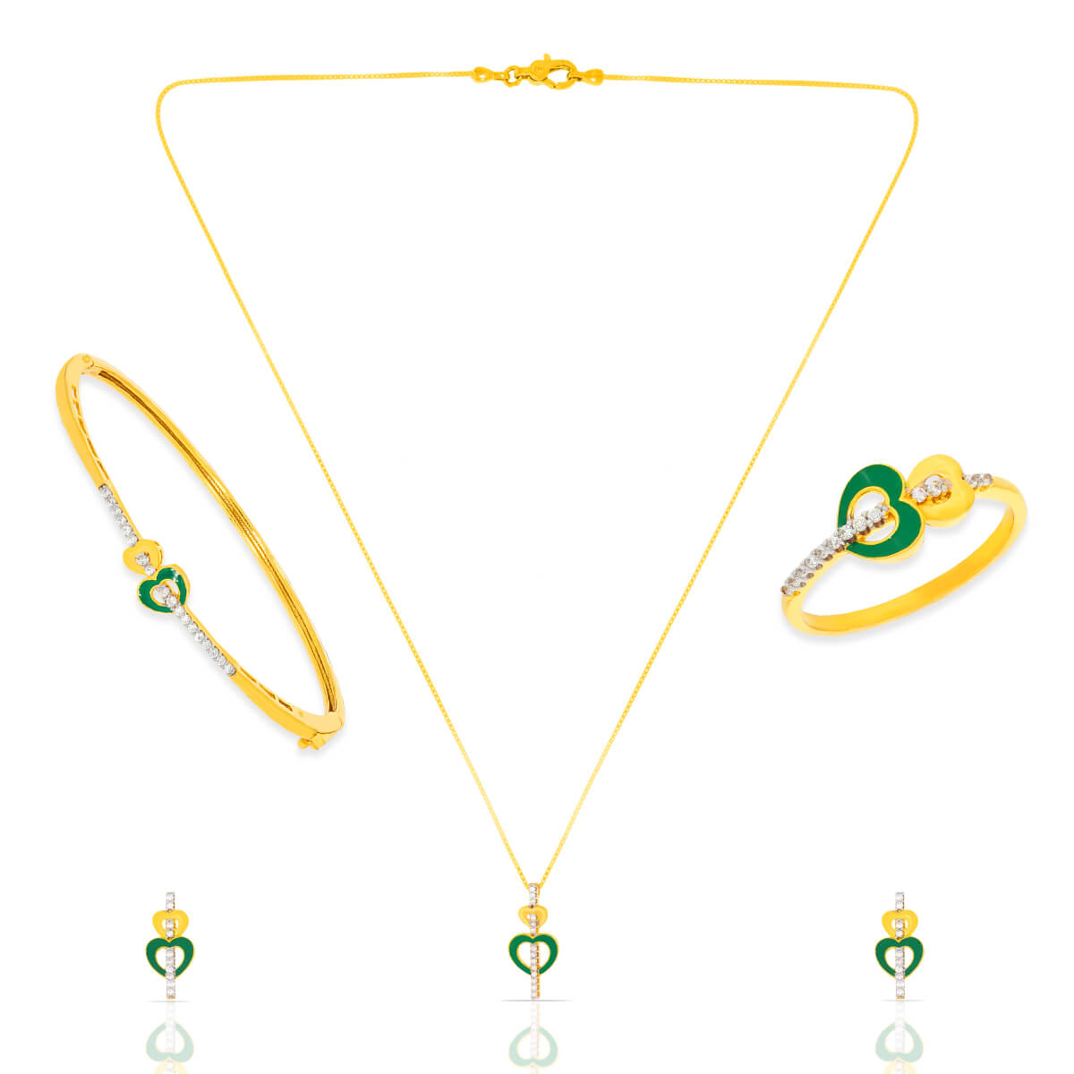 Verdant Enamel Gold Necklace Set With Bracelet And Ring