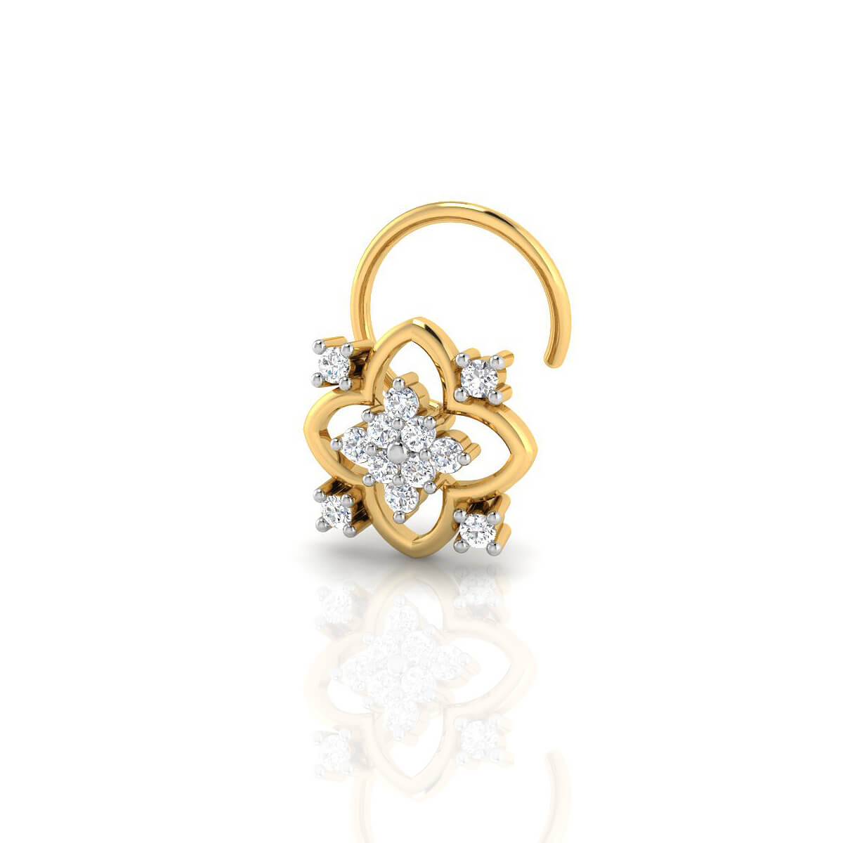 18kt Gold Nose Pin with Sparkling CZ with Free Gold Coin