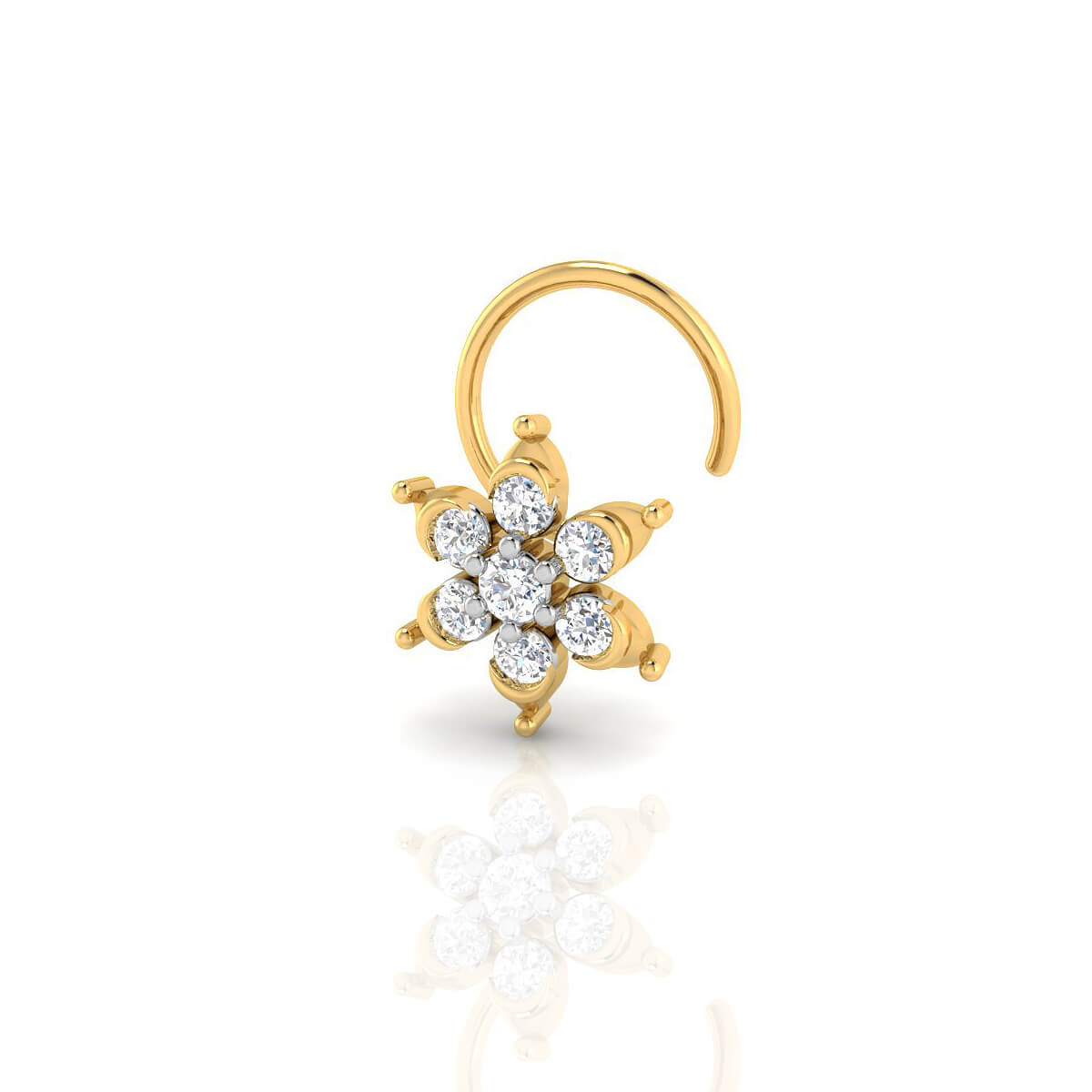 18kt Gold Nose Pin with Brilliant CZ with Free Gold Coin