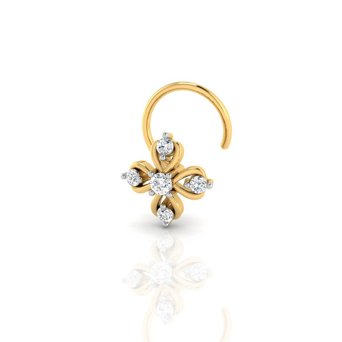 18kt Gold Nose Pin with Radiant CZ with Free Gold Coin