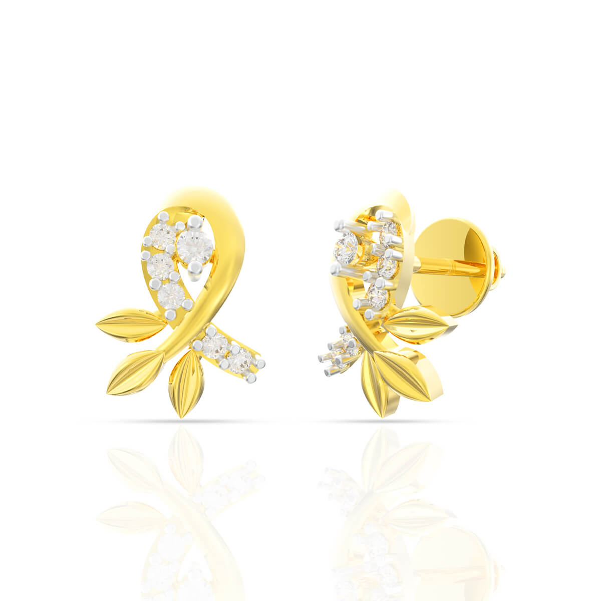 Gleaming Leaves Yellow Gold Diamond Adornments Earring with Free Gold Coin