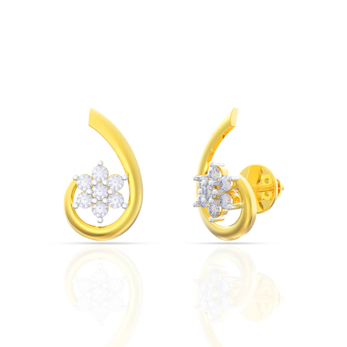 Golden Bloom Diamond Flower Treasures Earrings with Free Gold Coin