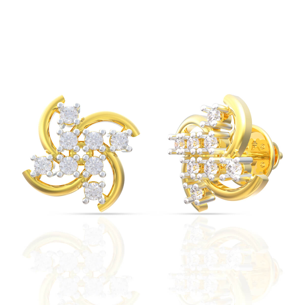 Floral Radiance Yellow Gold Diamond SparkleEarring