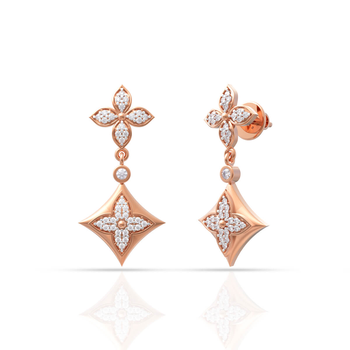 Blossom Double Star Diamond Earrings with Free Gold Coin