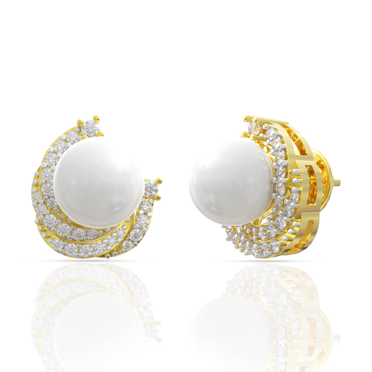 Lustrous Diamond Pearl Studs Earring with Free Gold Coin