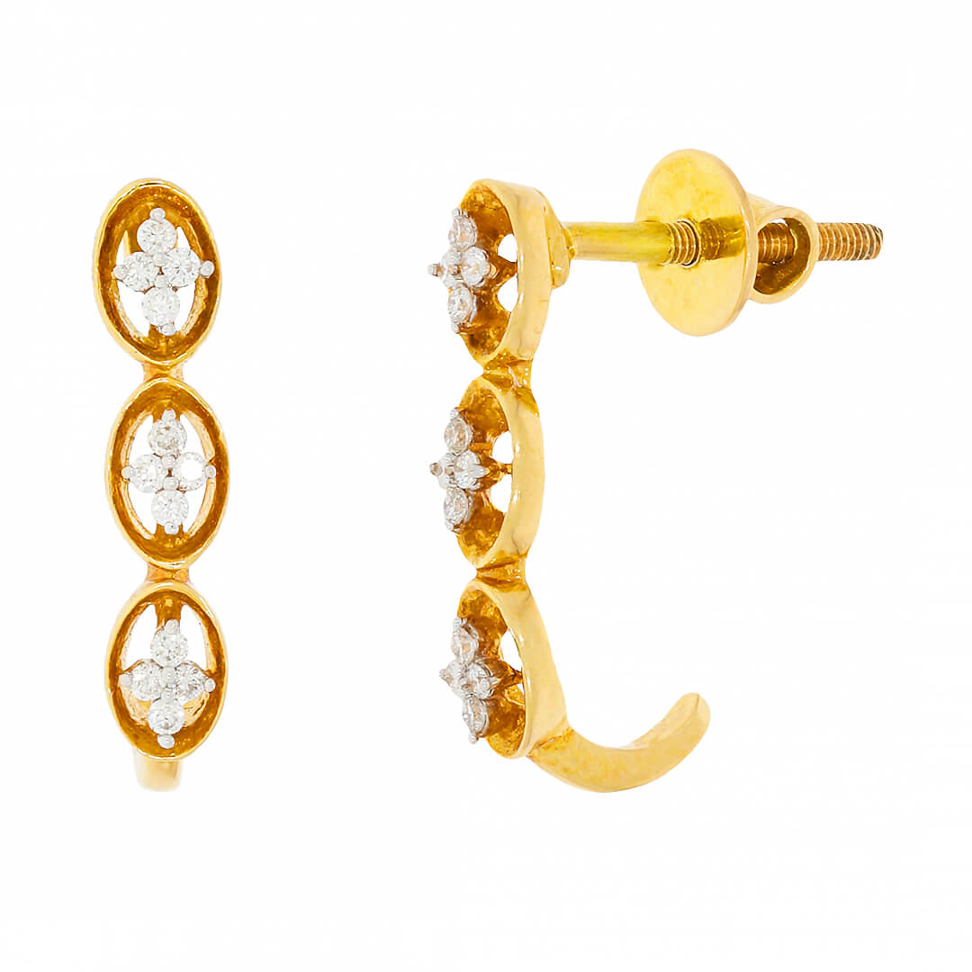 linked j hoop diamond earring