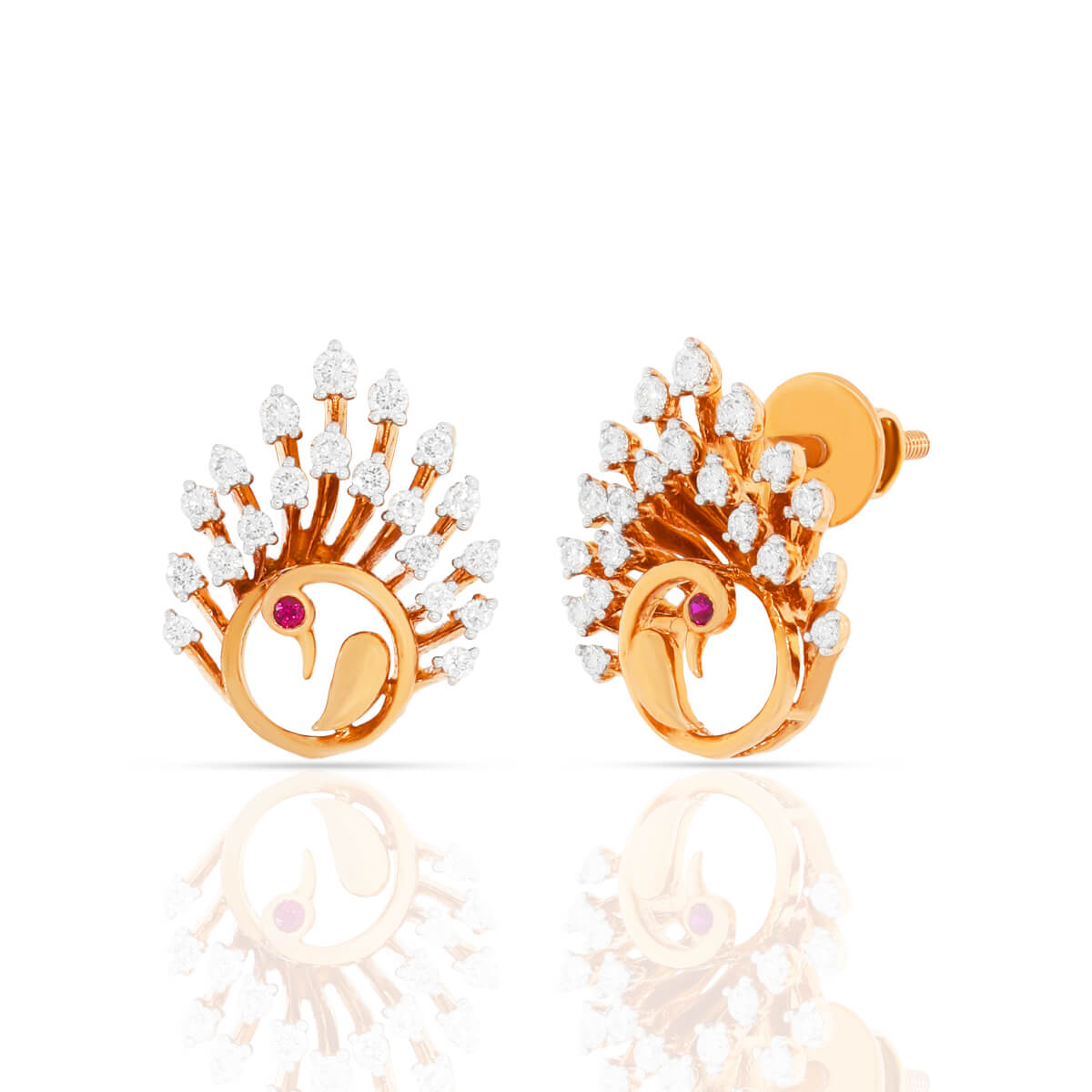 Eternal Sparkle Pecock Rose Gold 18kt Diamond Earrings with Free Gold Coin