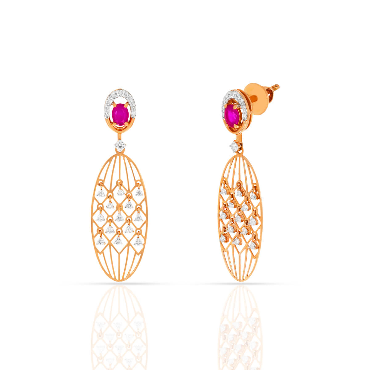 Rosy Rose Gold Diamond Dangler Earrings with Free Gold Coin