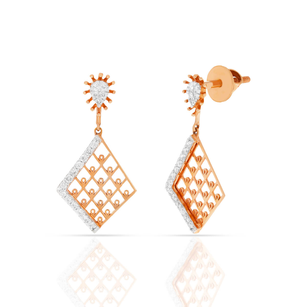 Gilded Bloom Rose Gold Diamond Dangler Earrings with Free Gold Coin