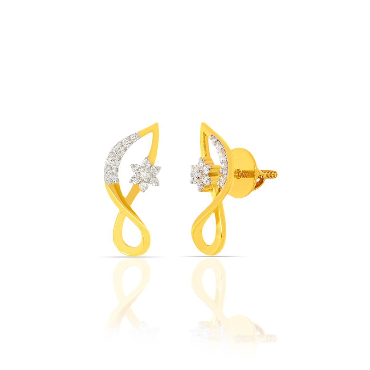 Whispering Leaves Yellow Gold Diamond Earrings