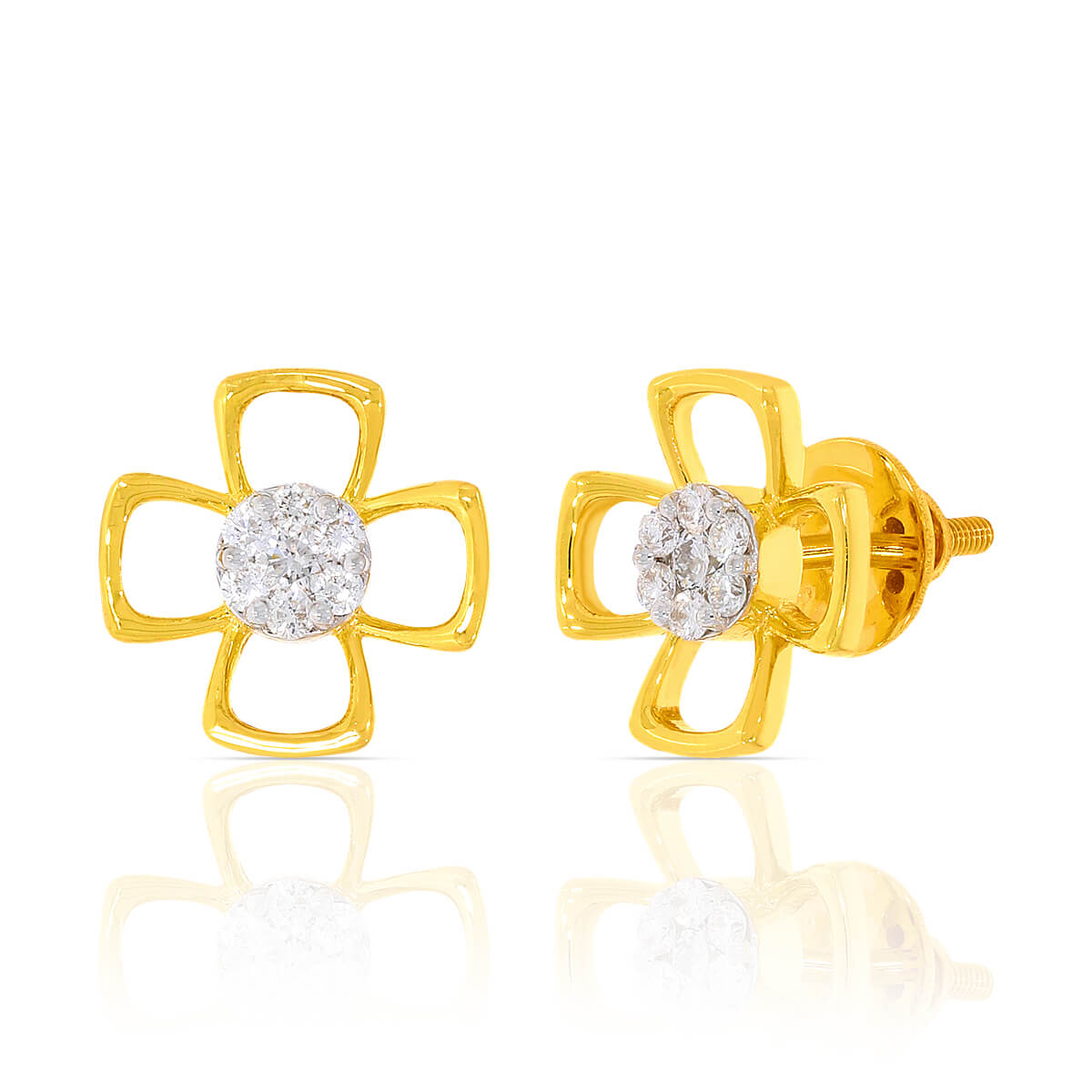 Golden Bloom Diamond Flower Earrings with Free Gold Coin