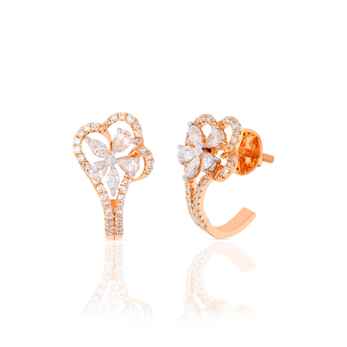 Stylised Bloom Diamond Studs Earring with Free Gold Coin