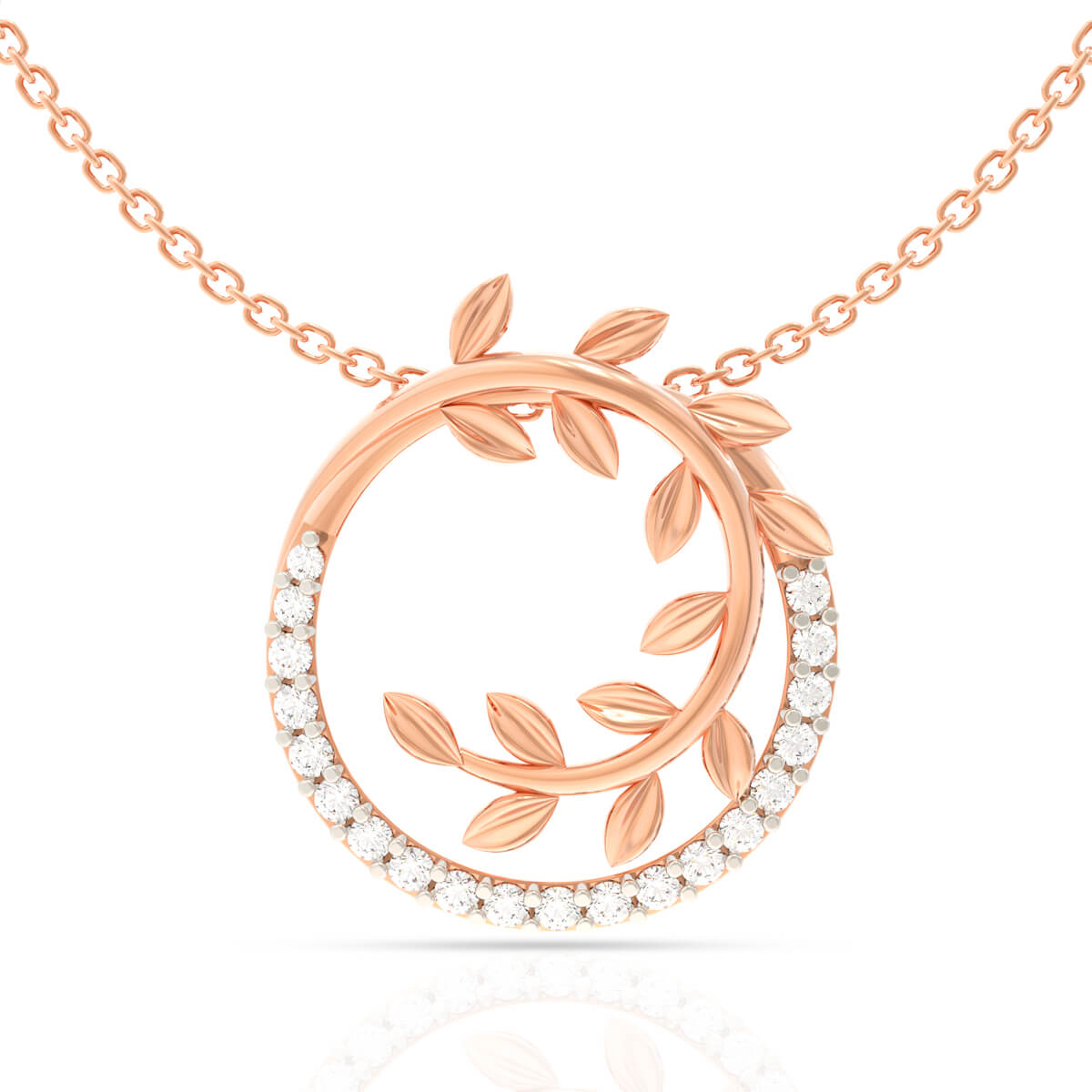 Diamond Blossom Leaf Rose Gold Pendant with Free Gold Coin