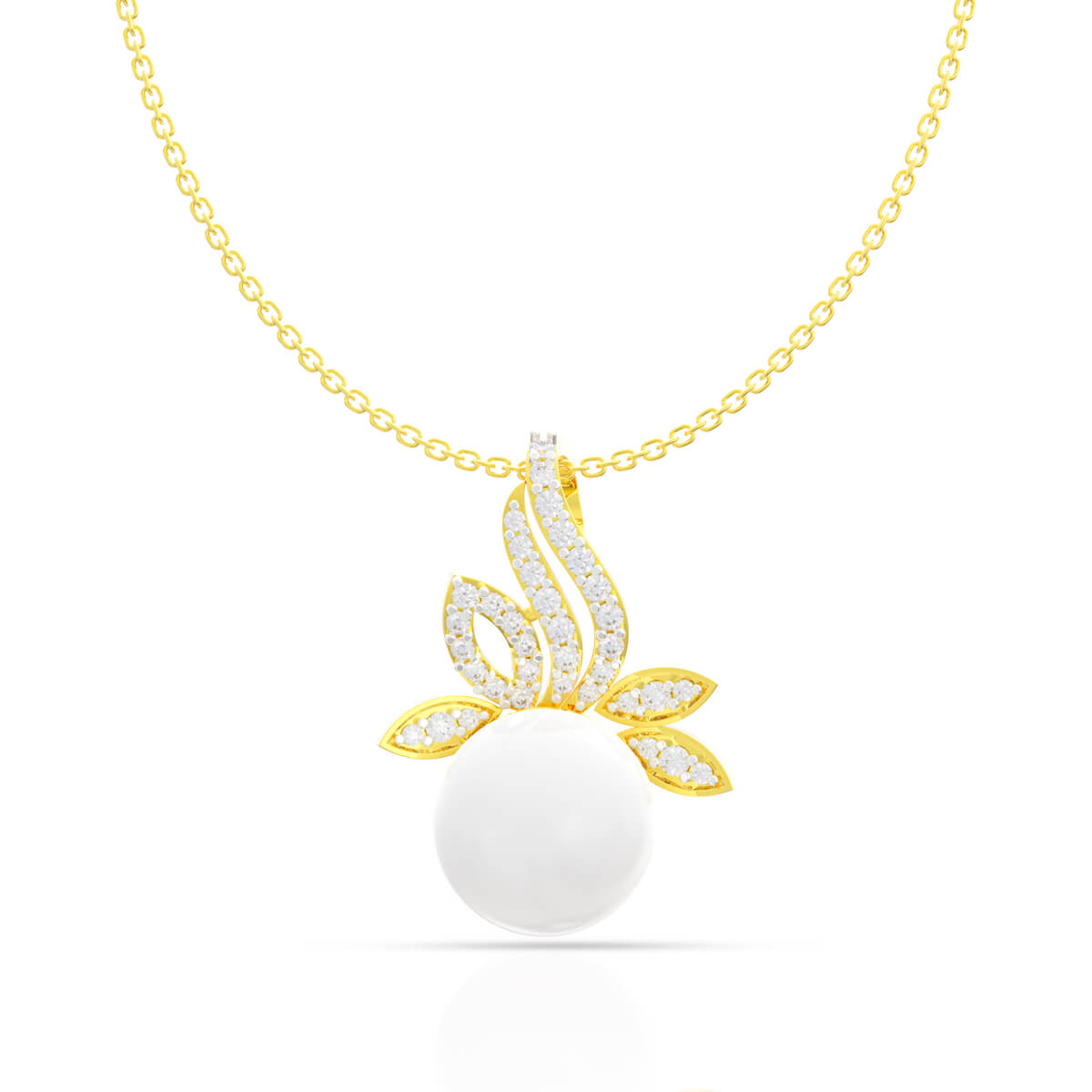 Blossoming Leaf Pearl Diamond Pendant