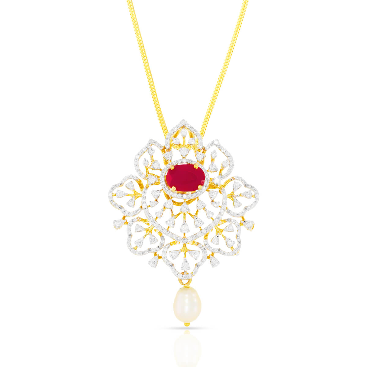 Scarlet Bloom Diamond Flower Pendant with Free Gold Coin