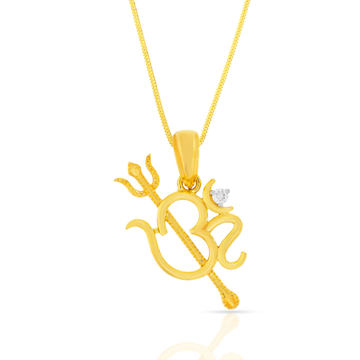 Trishul & Om Diamond Gold Pendant with Free Gold Coin