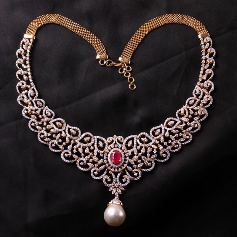 Blooming Pearl Diamond Necklace with Free Gold Coin