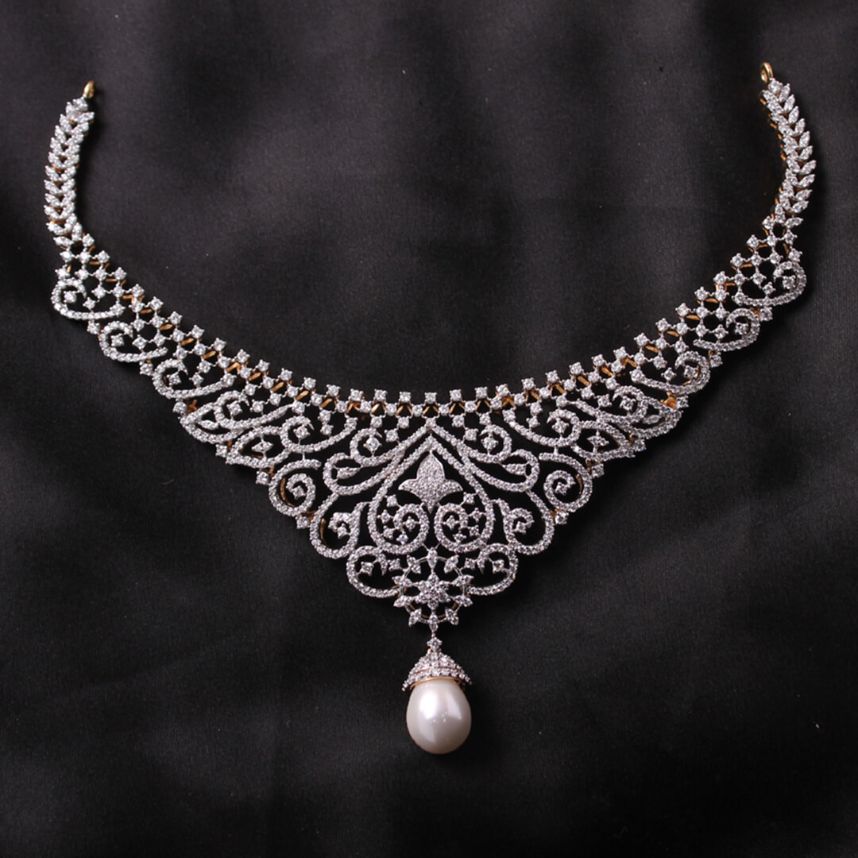 Classic Pearl Diamond Necklace with Free Gold Coin