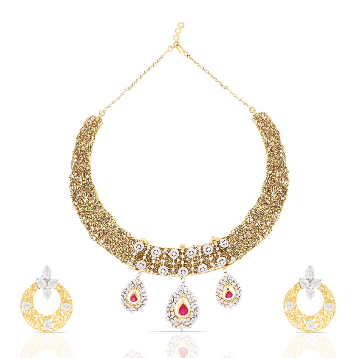 Regal Charm Designer Diamond Necklace Set with Free Gold Coin