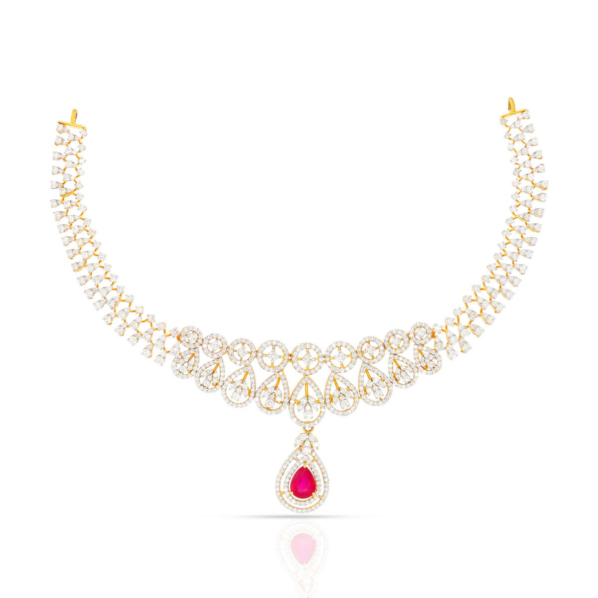 Glamorous Red Stone Diamond Wedding Necklace with Free Gold Coin