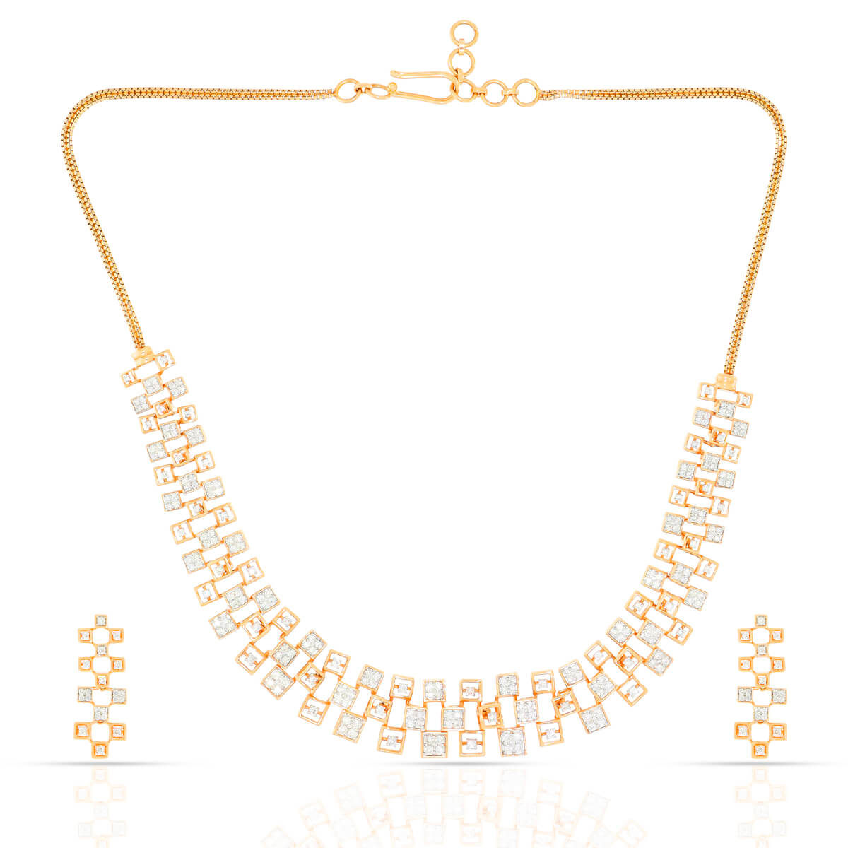 Timeless Geometric Design Gold & Diamond Necklace Set