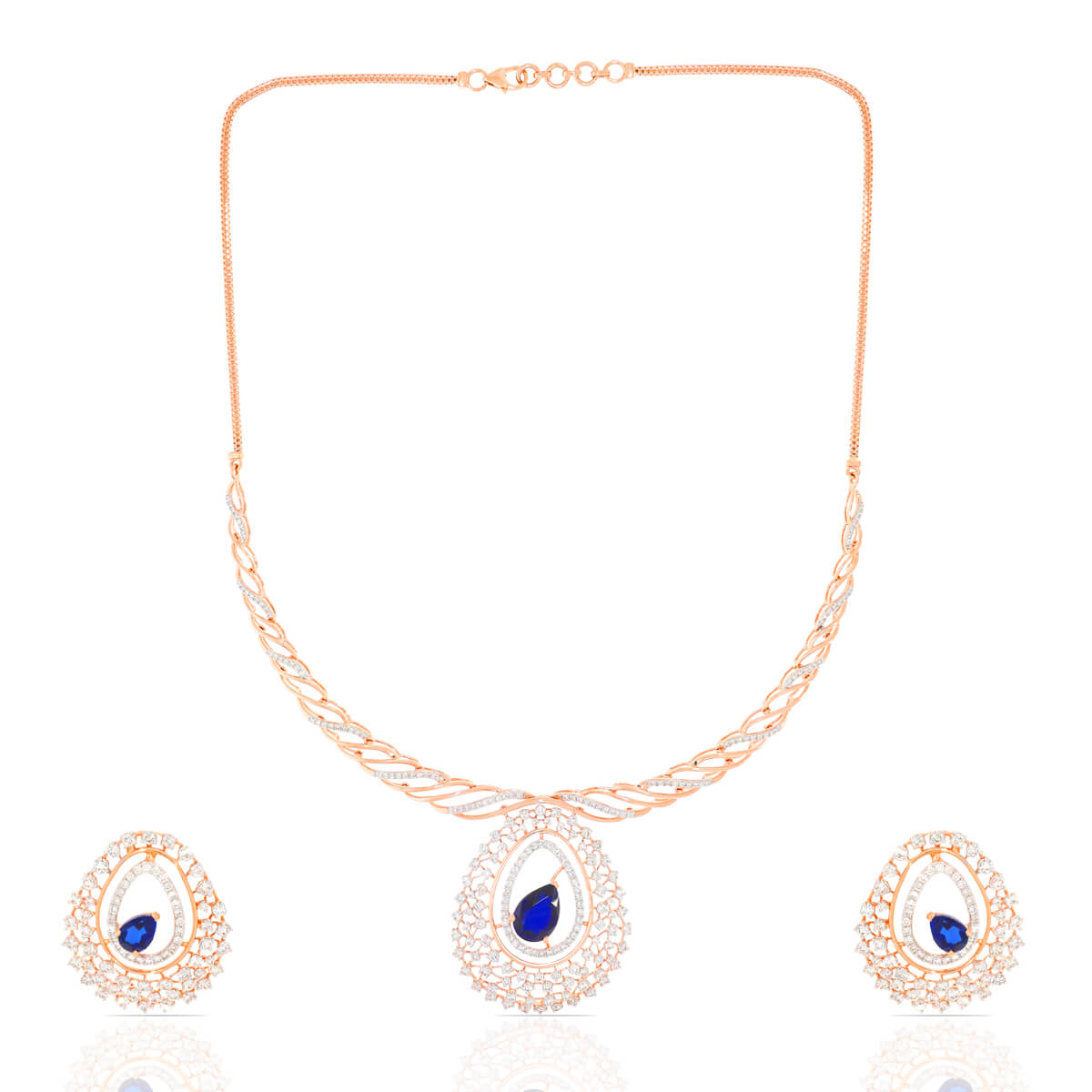 Majestic Blue Stone Diamond Necklace Set with Free Gold Coin