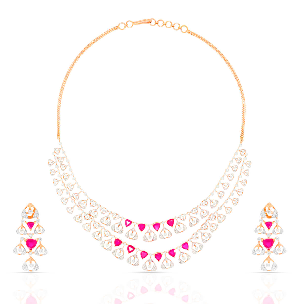 Rose Elegance Diamond Necklace Set with Free Gold Coin