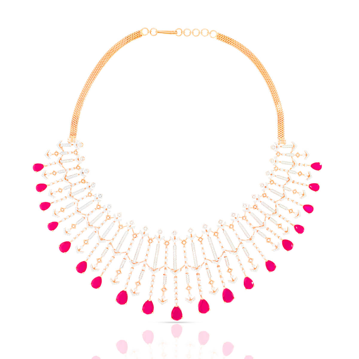 Glimmering Pink Petal Diamond Necklace with Free Gold Coin