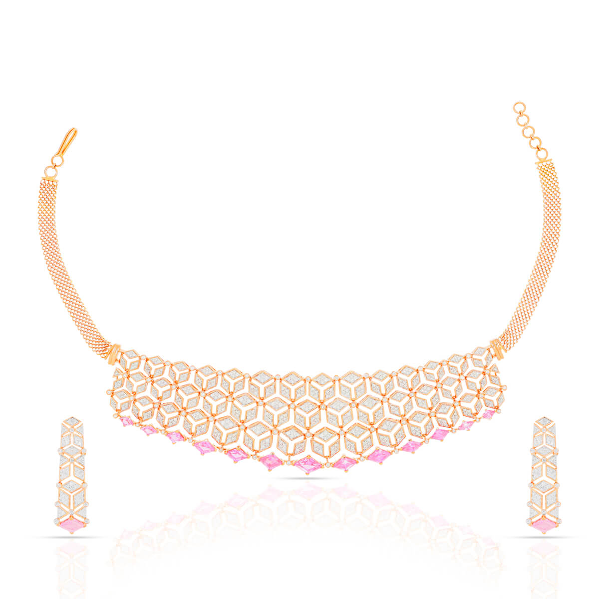 Pink Twilight Diamond Necklace Set with Free Gold Coin