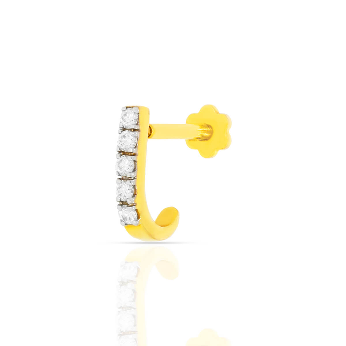 Graceful Curve J-Shape Diamond Nose Pin with Free Gold Coin