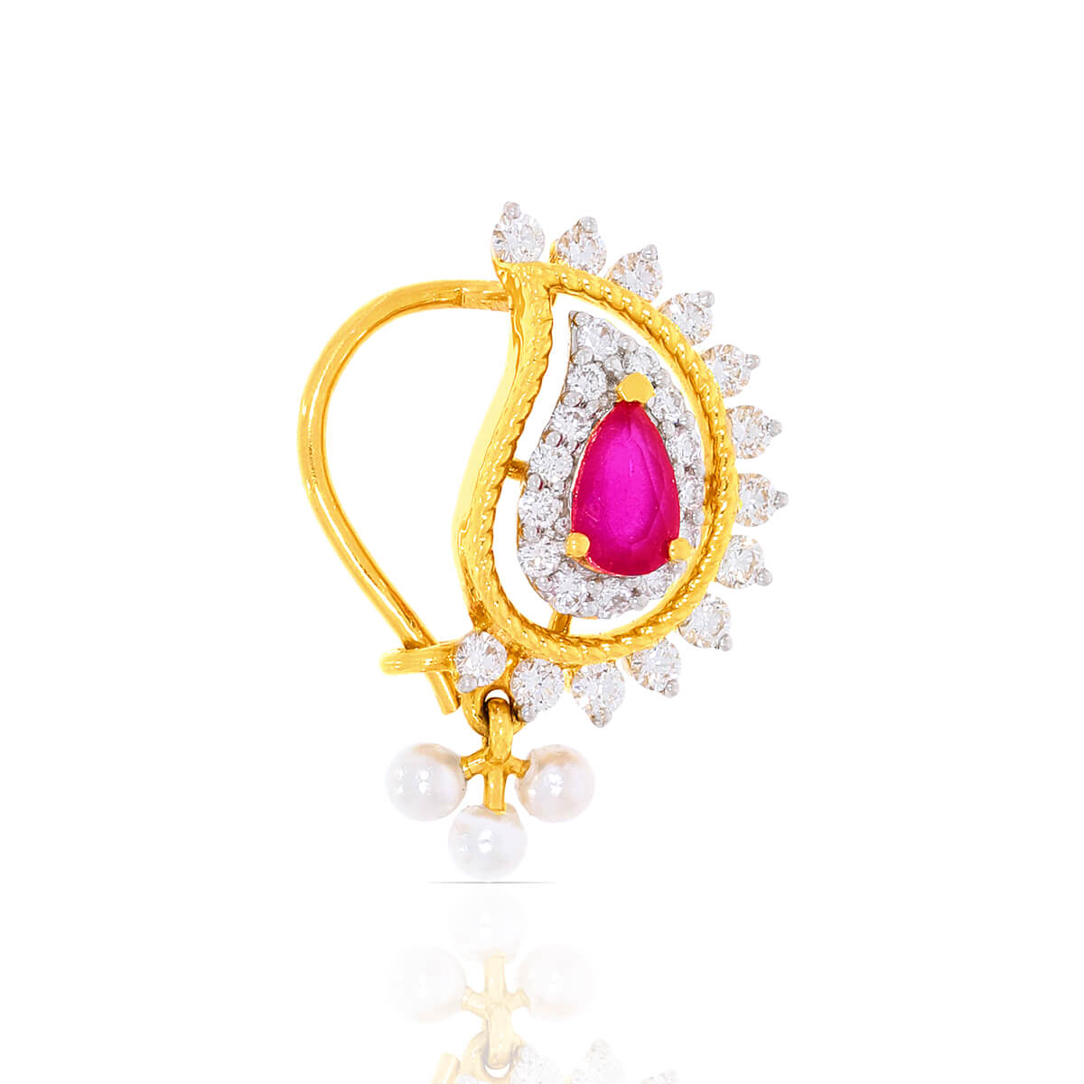 Vibrant Glamour: Diamond with Colorstone Nath with Free Gold Coin